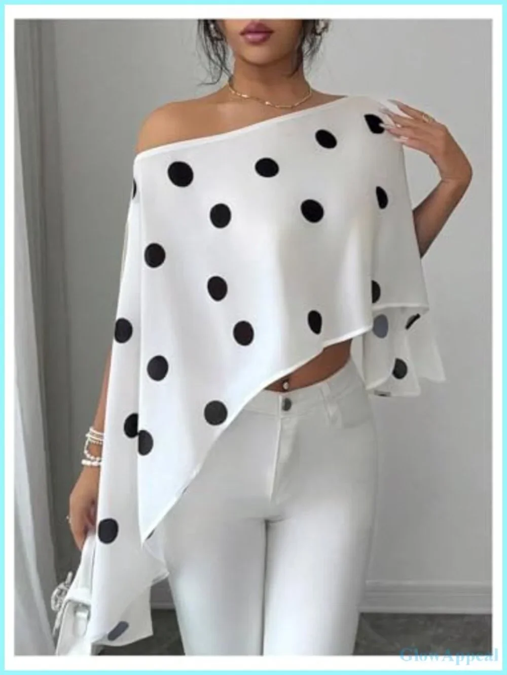 Polka Dot Off Shoulder Poncho Wrap Shawl Cover Up Sheer Chiffon Asymmetrical